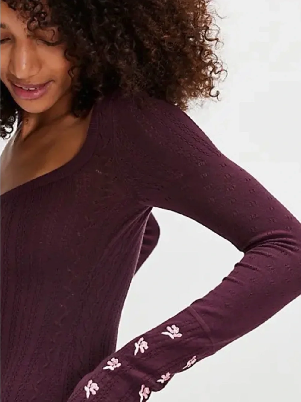 Free People Cable-Knit Scoop Neck Body Suit